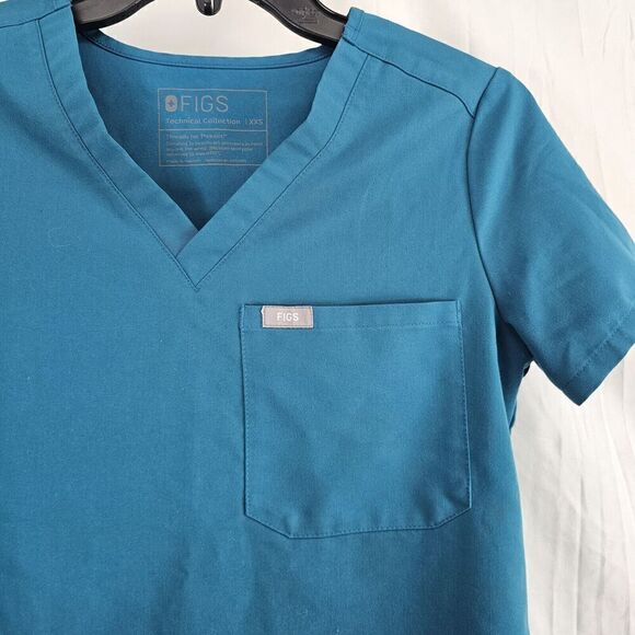 FIGS Catarina One Pocket Scrub Top Pacific Blue Women’s Size XXS Short Sleeves - Picture 2 of 4